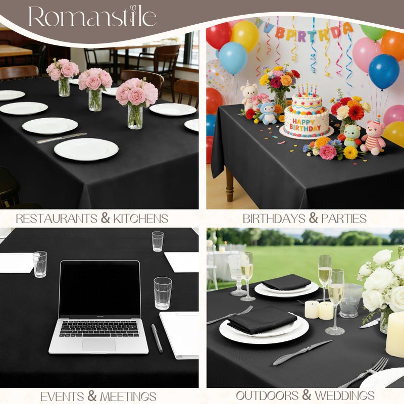 Romanstile Rectangle Tablecloth - Waterproof and Wrinkle Resistant Washable Polyester Table Cloth for Kitchen Dining/Party/Wedding Indoor and Outdoor Use (60 x 120 inch, Black) - Image 2
